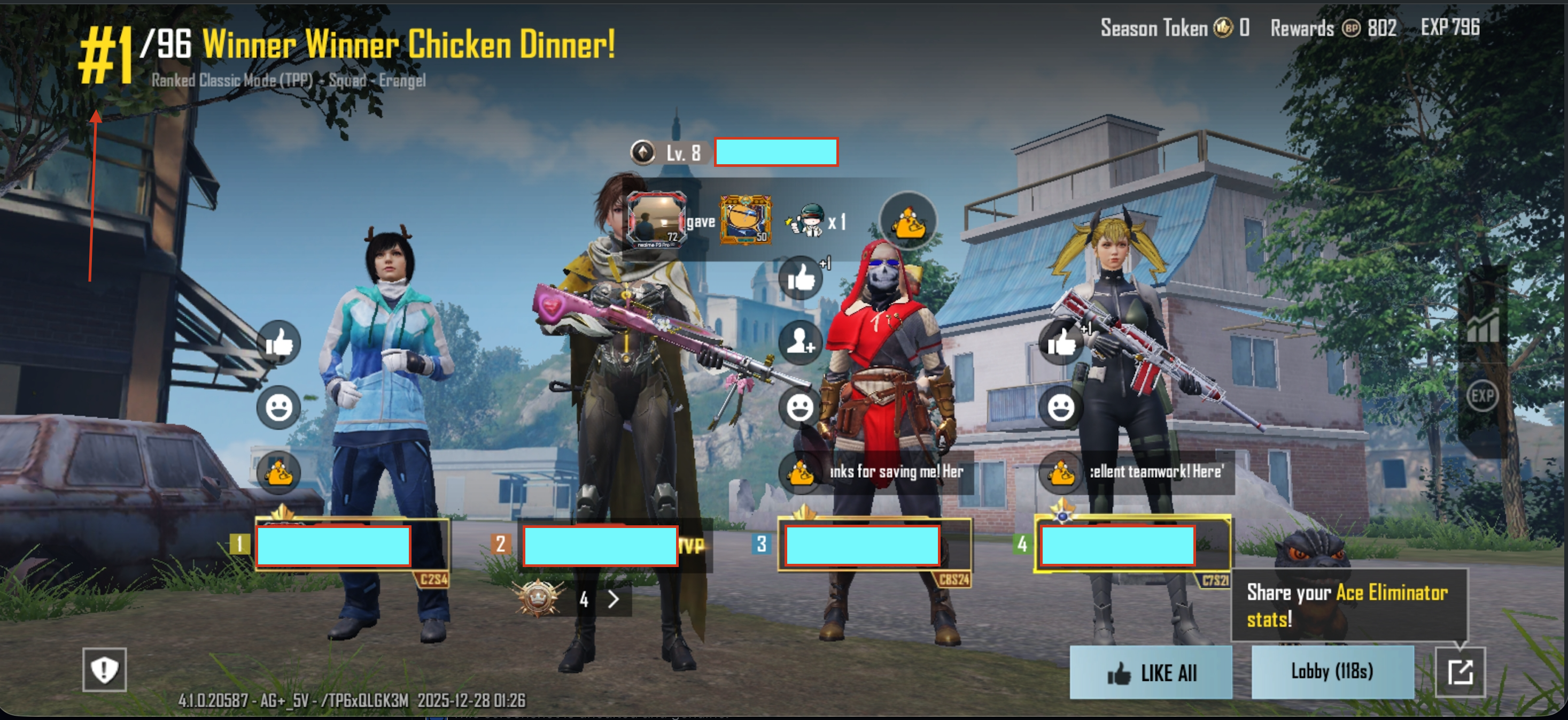 BGMI winner screen example with highlighted player names.